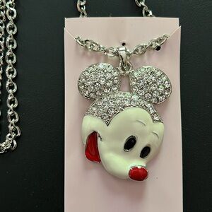 Mouse pendant crystals covering head and ears Red nose & mouth White enamel face